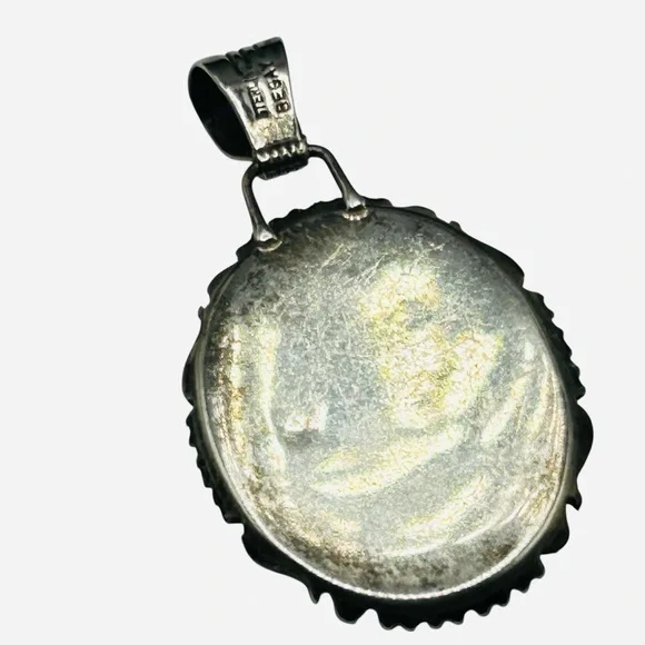 Signed Begay Large Sterling Lapis Native American Pendant - Picture 4 of 6